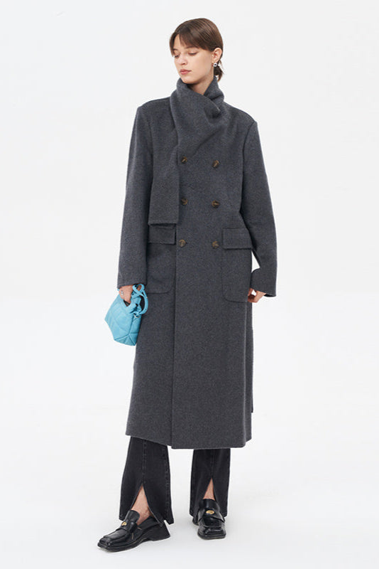 Double-faced wool mid-length coat