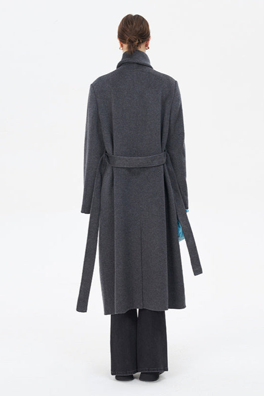 Double-faced wool mid-length coat