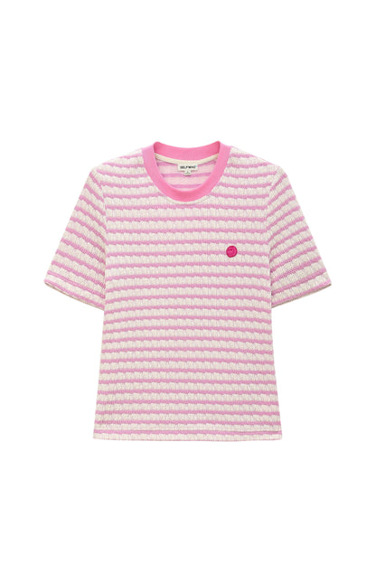 SELFWHO Short Sleeve Blue Striped Top