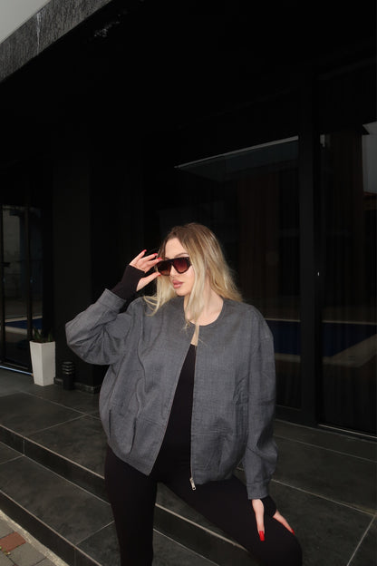 SELFWHO Gray Jacket + Skirt Suit