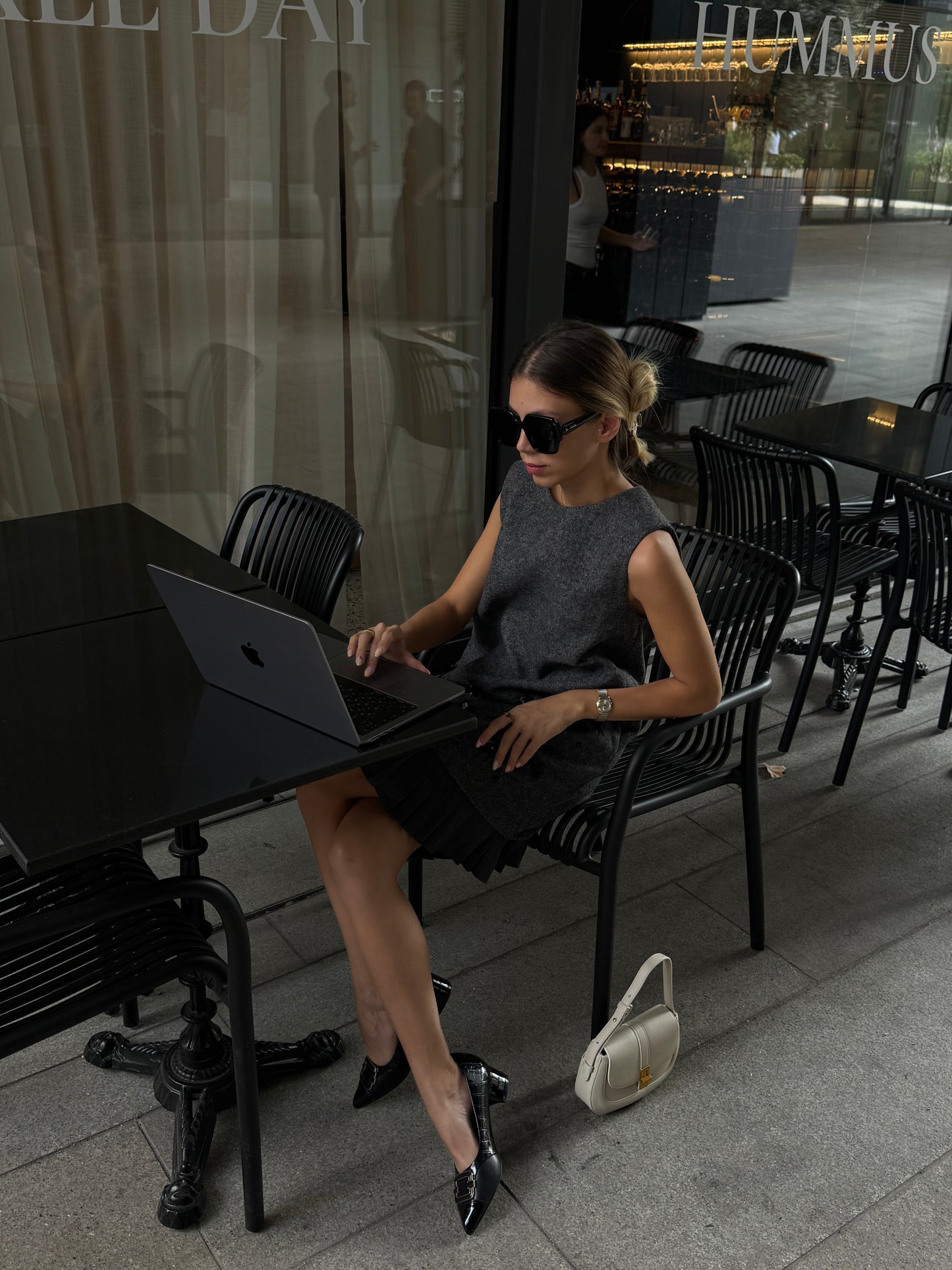 SELFWHO Grey Wool Blend Tank Dress