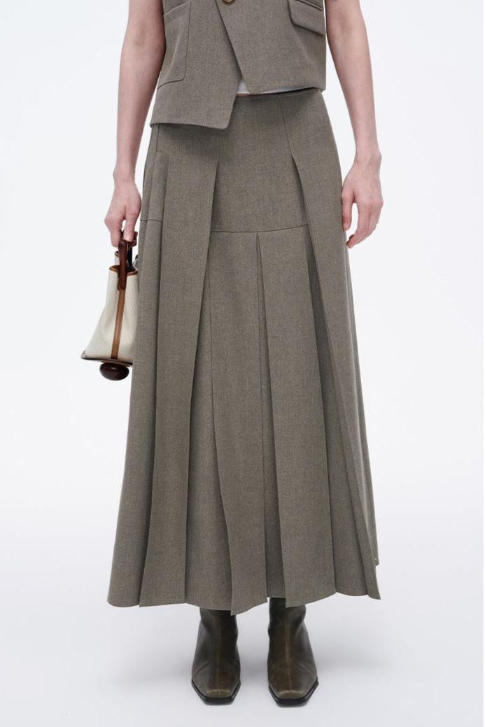 SELFWHO High Waist Casual Half-Length Pleated Skirt+Vest（The size is small, it is recommended to order a size up）
