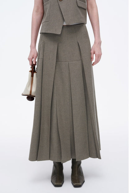 SELFWHO High Waist Casual Half-Length Pleated Skirt+Vest（The size is small, it is recommended to order a size up）