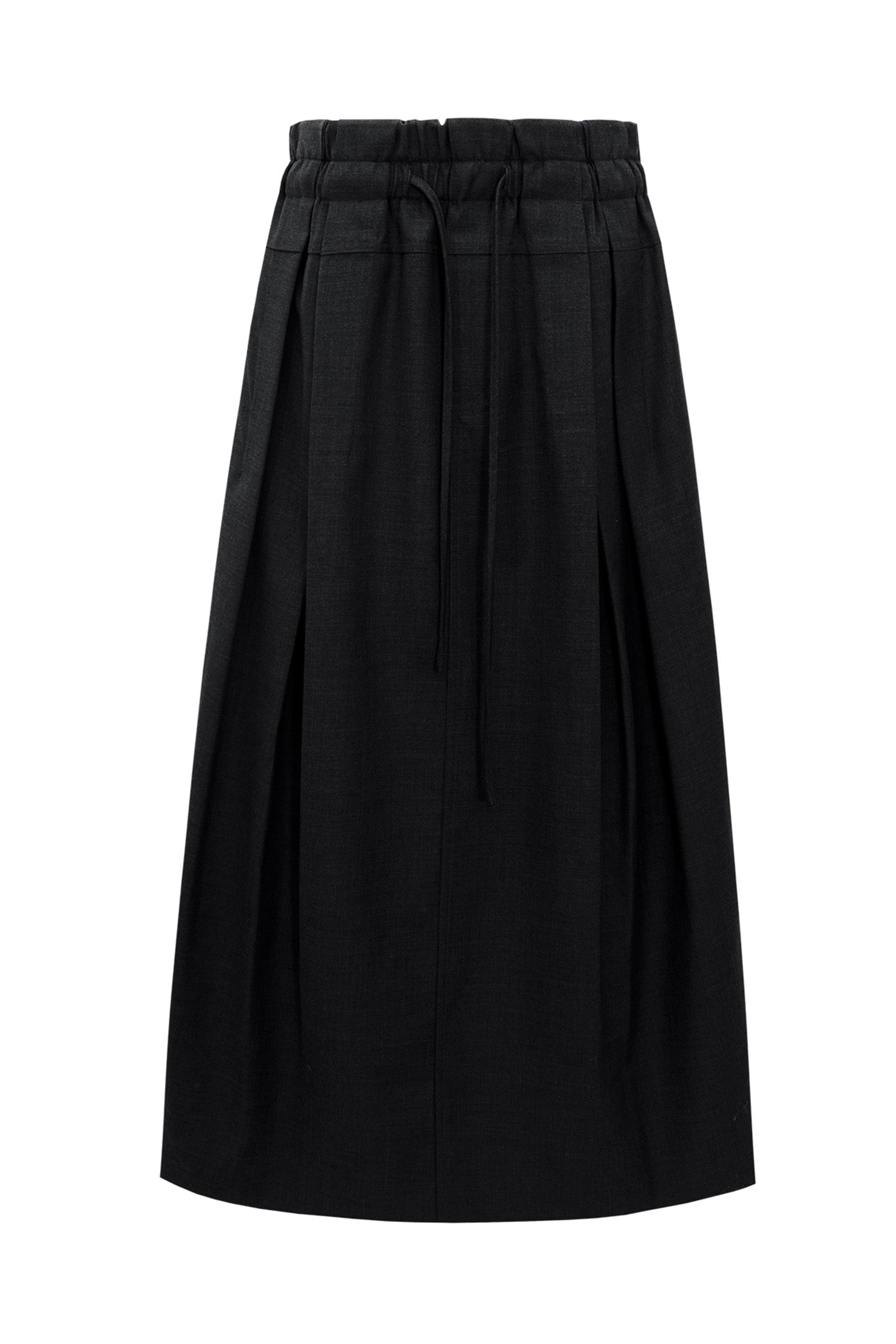 Wool-Blend Pencil Skirt with Wide Waistband and Drawstring