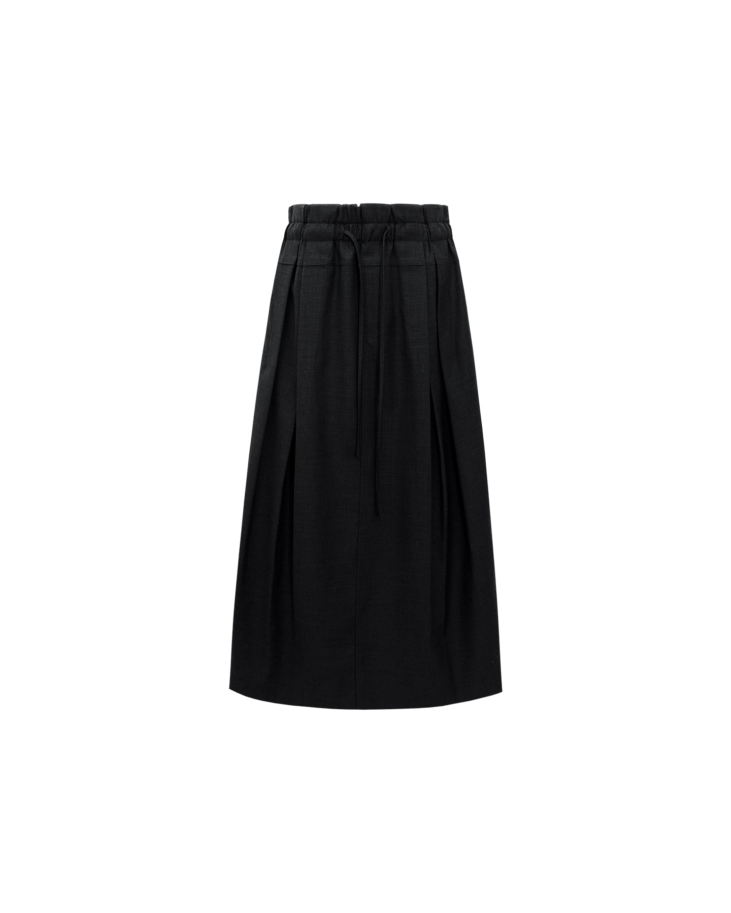 Wool-Blend Pencil Skirt with Wide Waistband and Drawstring