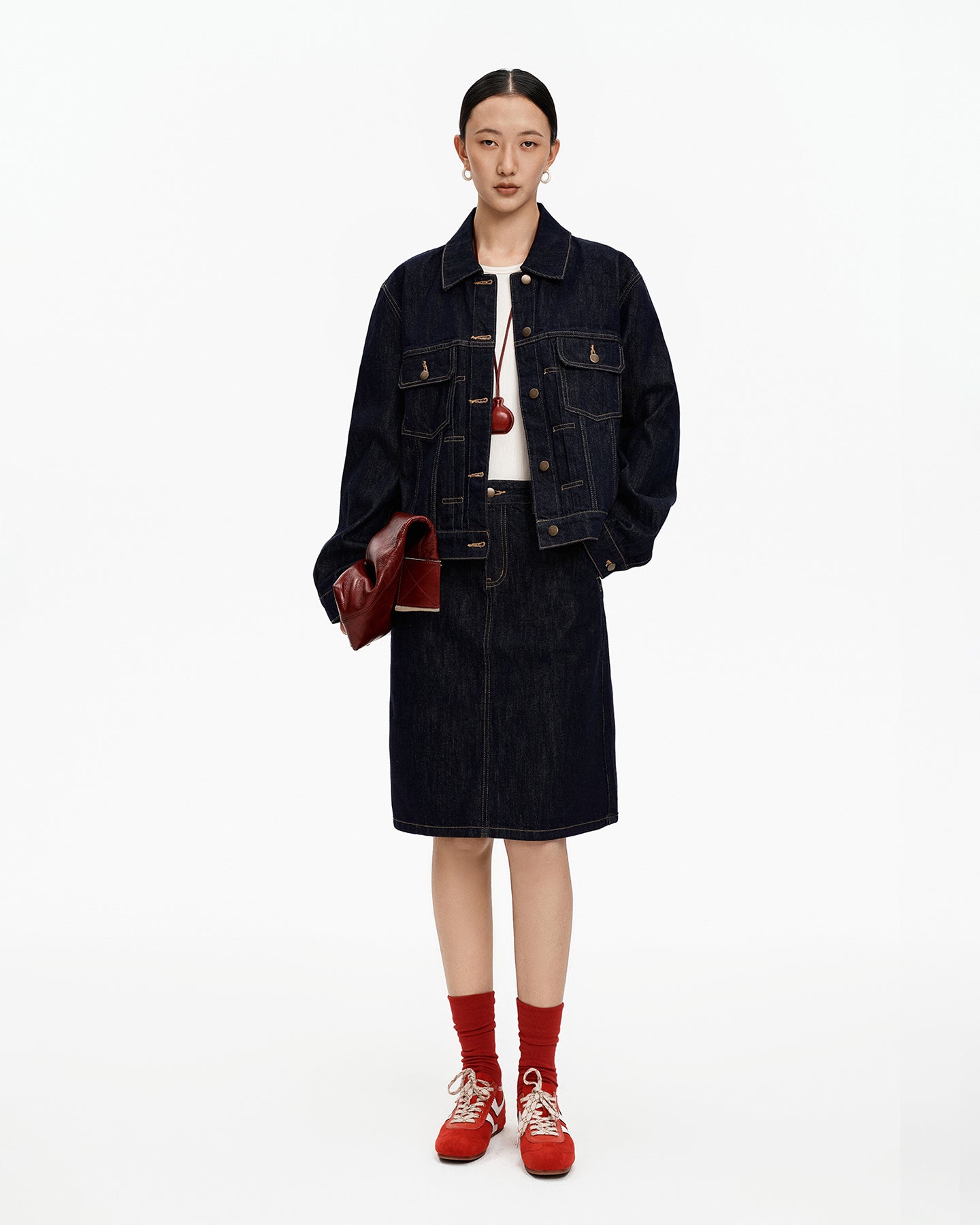Cotton Blend Vintage Denim Jacket & Skirt