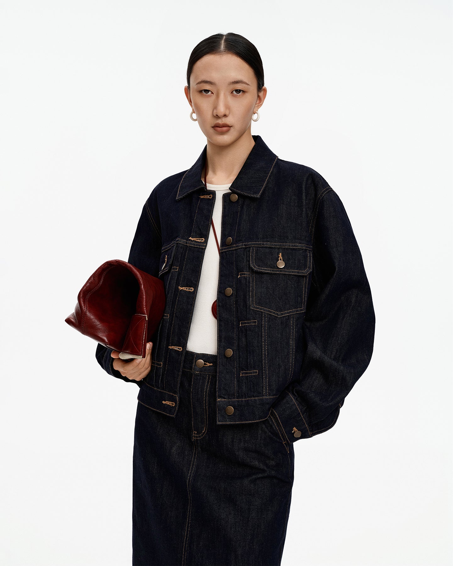 Cotton Blend Vintage Denim Jacket & Skirt