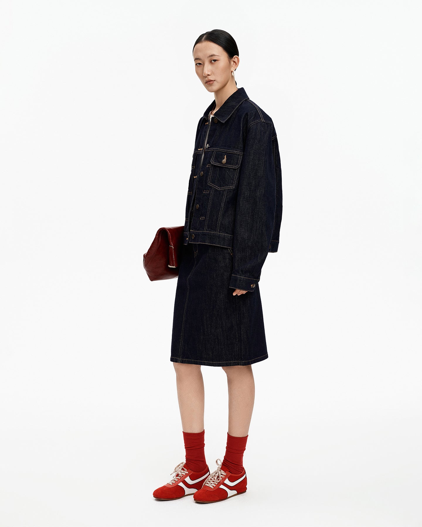 Cotton Blend Vintage Denim Jacket & Skirt