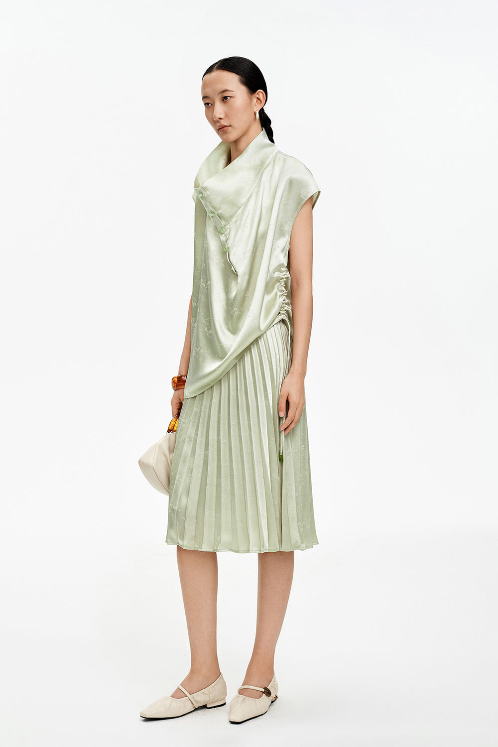 New Chinese Style Satin A-Line Skirt