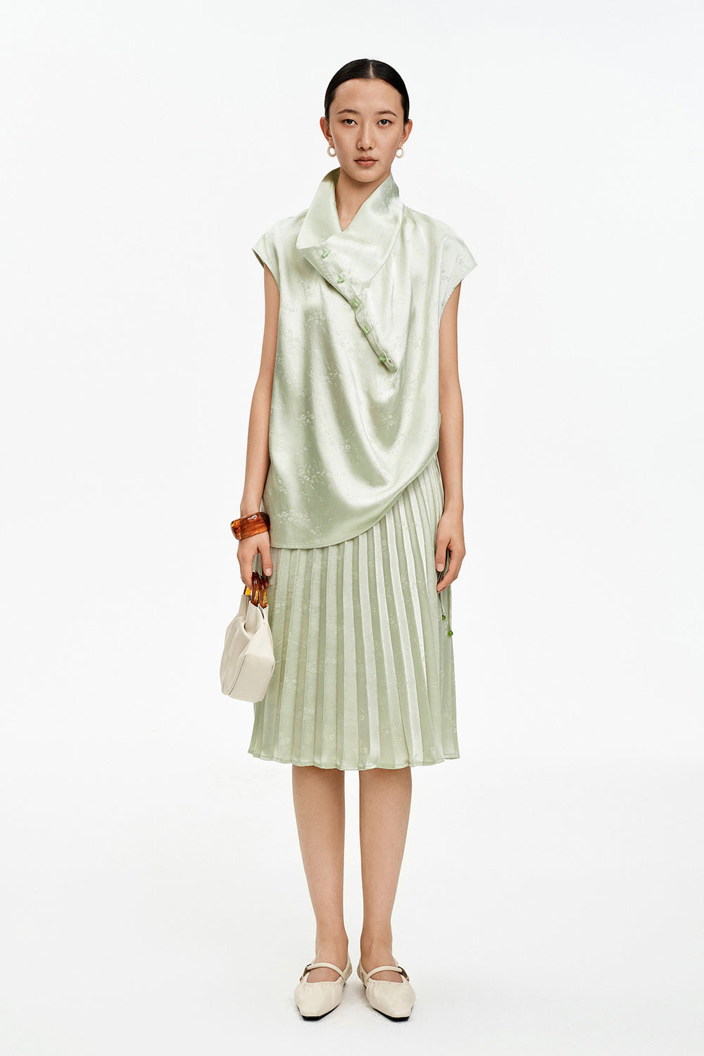 New Chinese Style Satin A-Line Skirt