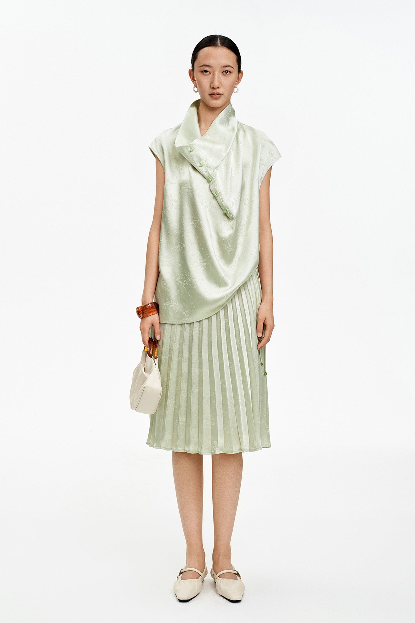 New Chinese Style Satin A-Line Skirt