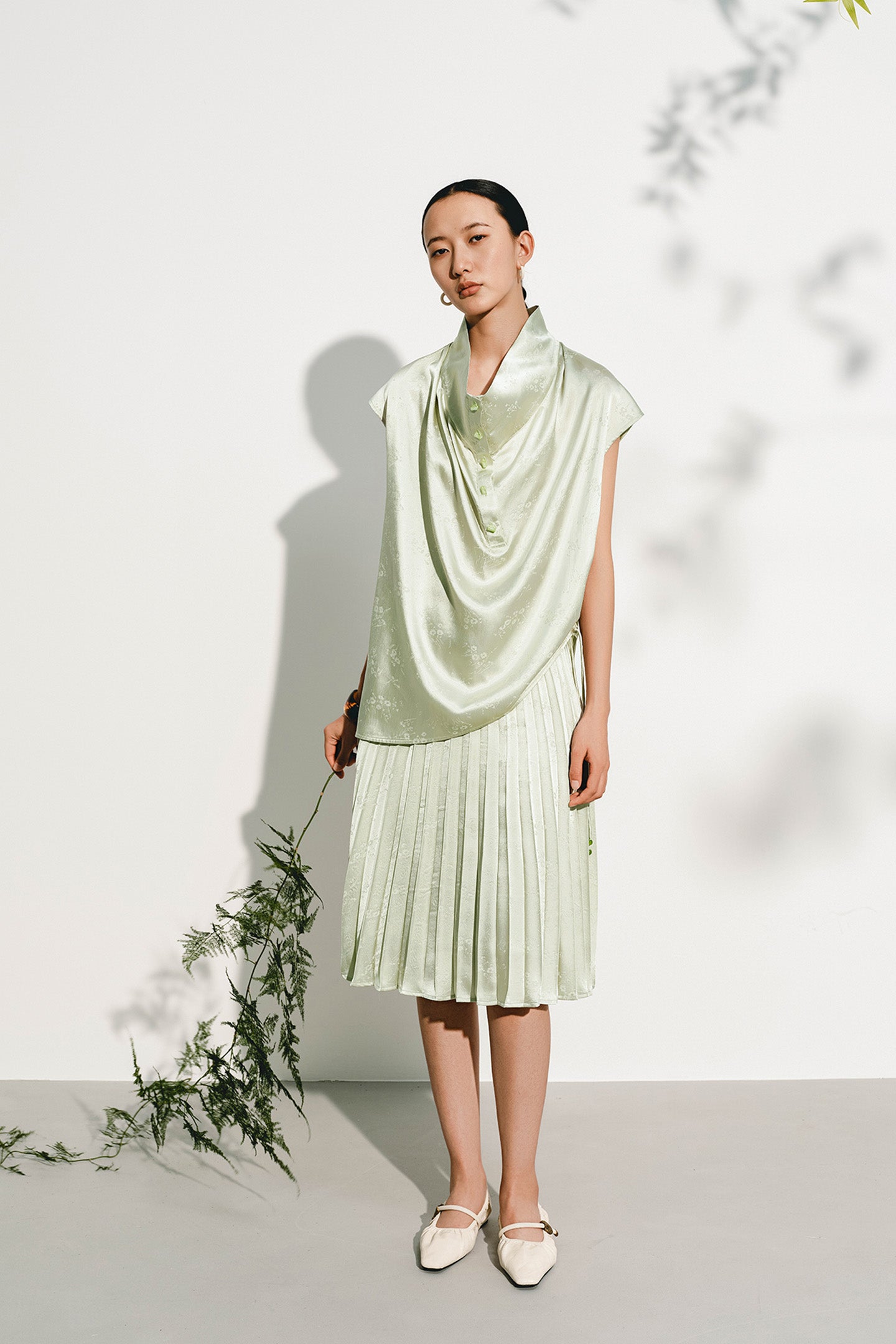 New Chinese Style Satin A-Line Skirt