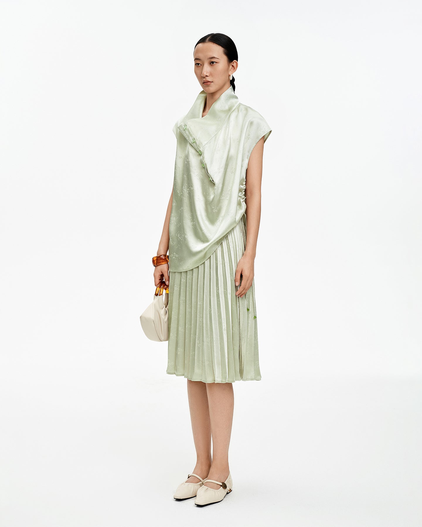 New Chinese Style Satin A-Line Skirt