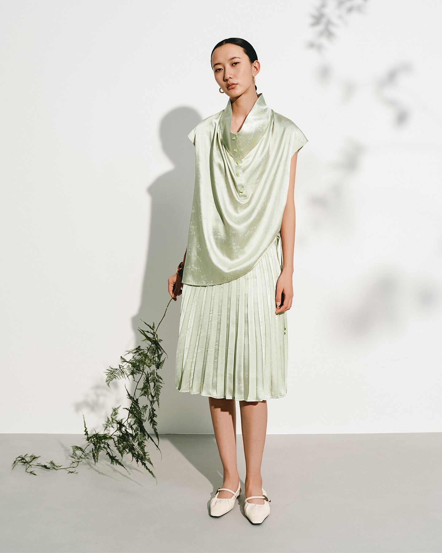 New Chinese Style Satin A-Line Skirt