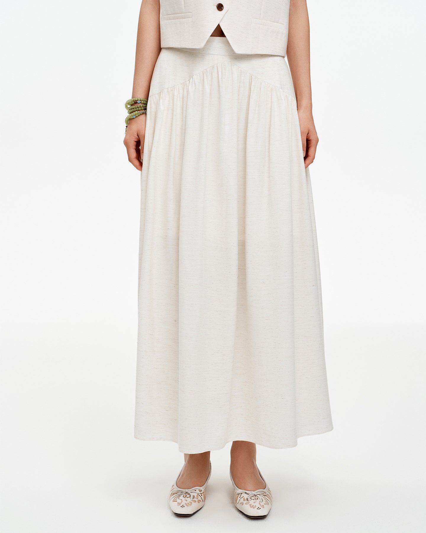 Slimming Linen-Blend Flared Maxi Skirt