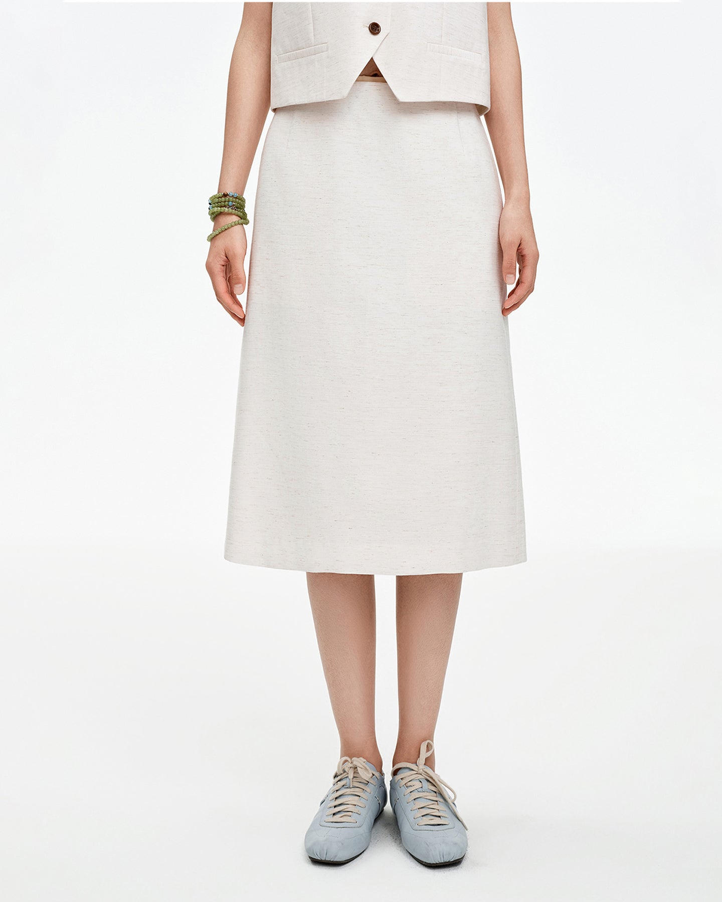 Linen-Blend H-Line Straight Skirt