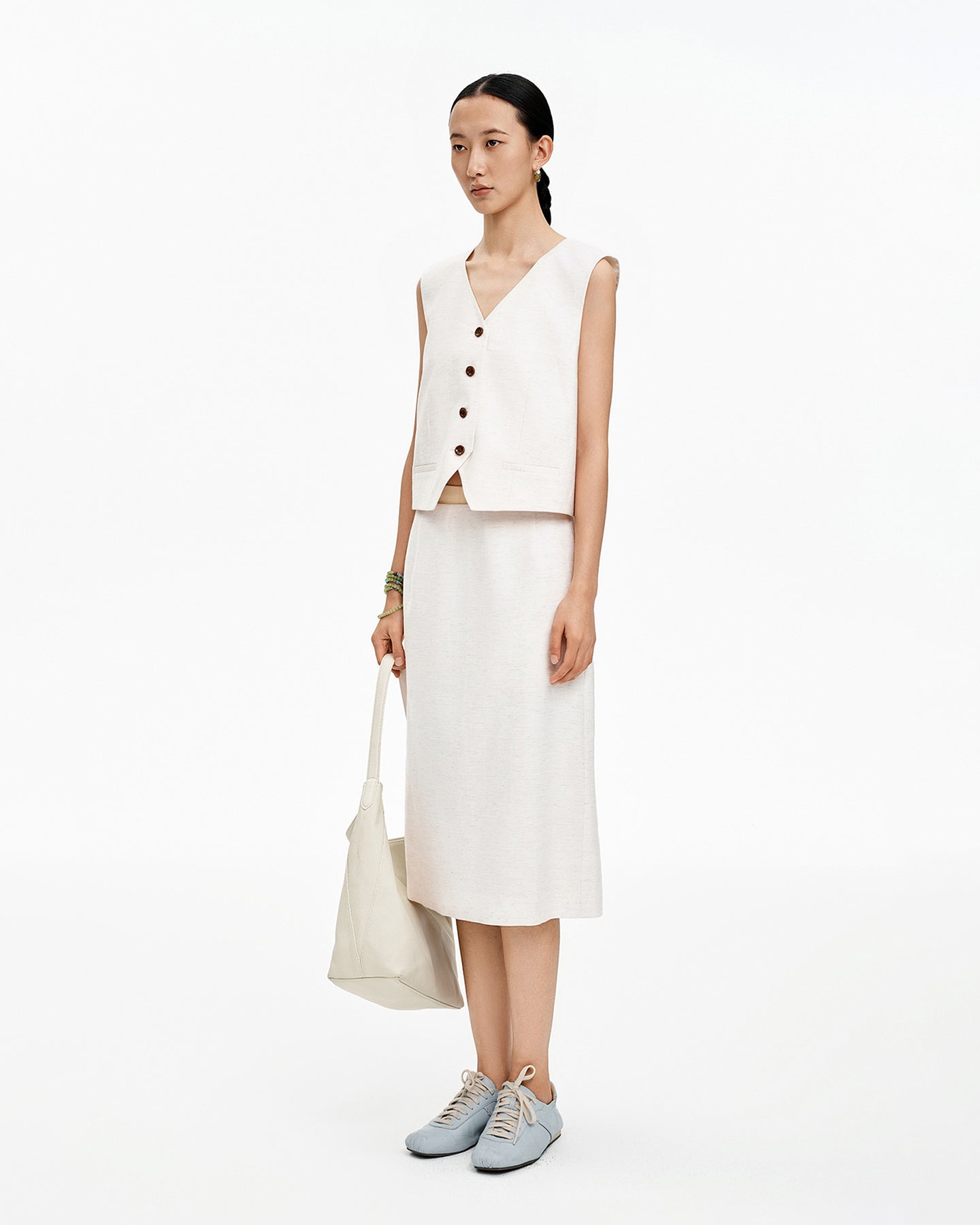 Linen-Blend H-Line Straight Skirt