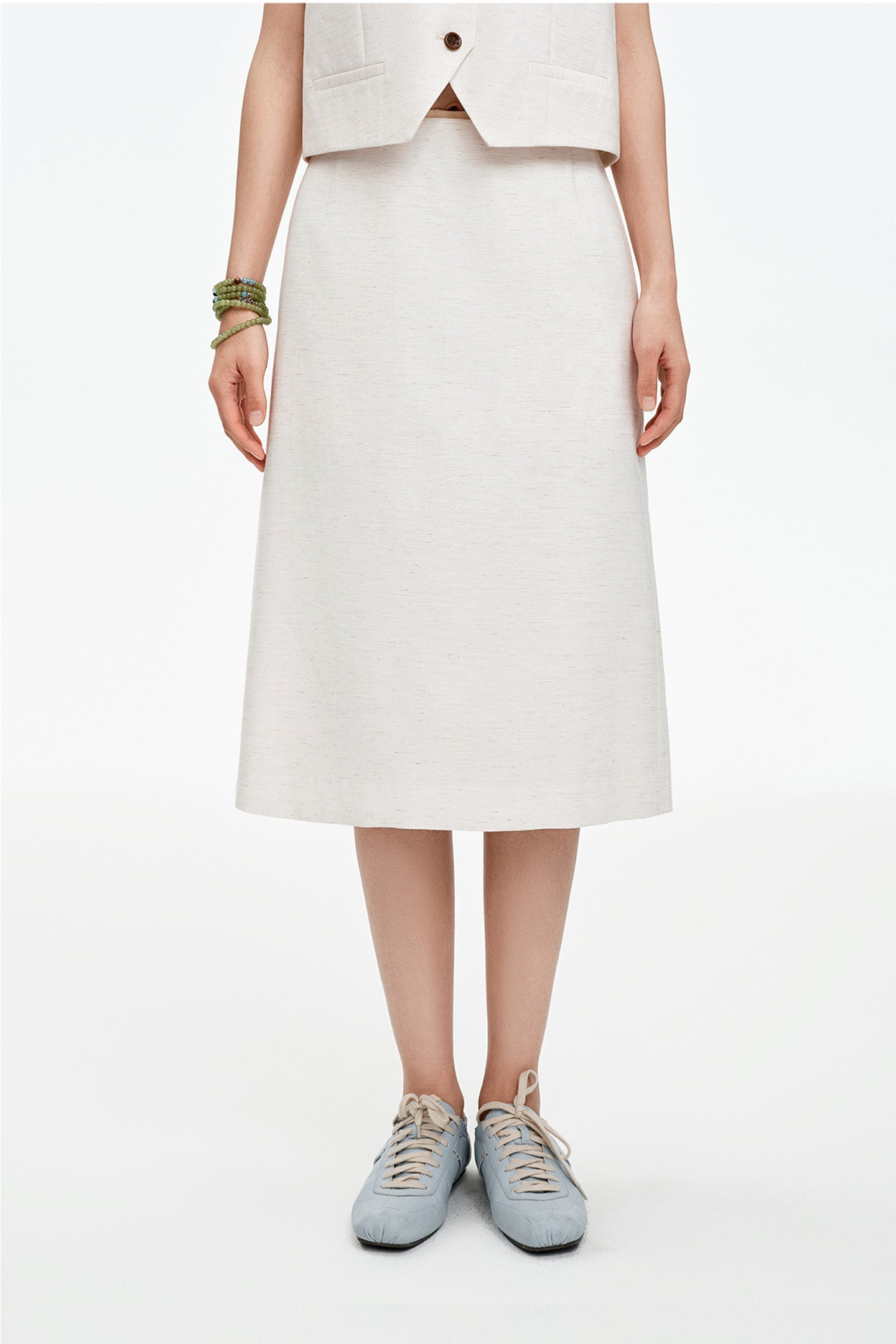 Linen-Blend H-Line Straight Skirt