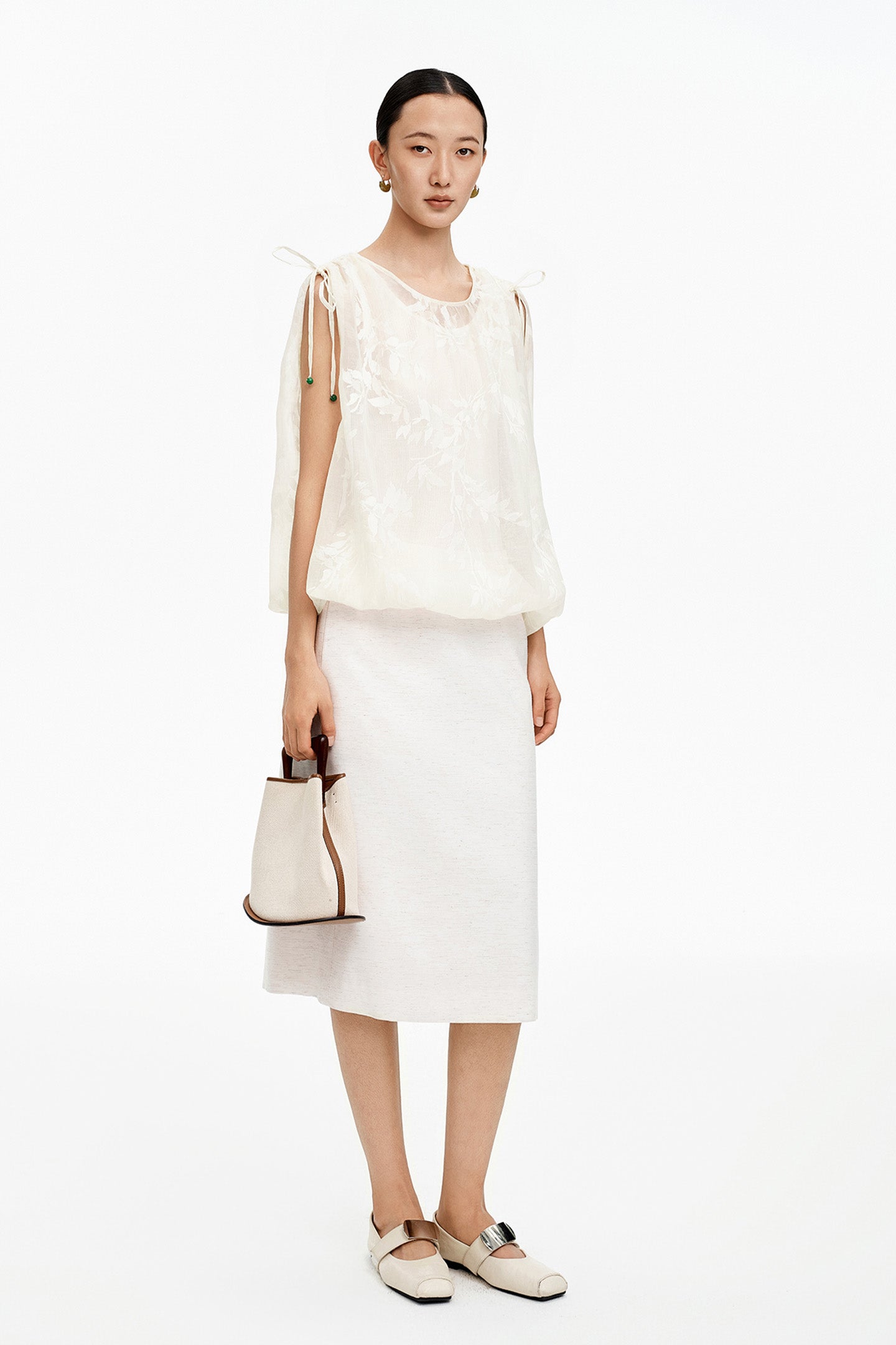 Linen-Blend H-Line Straight Skirt