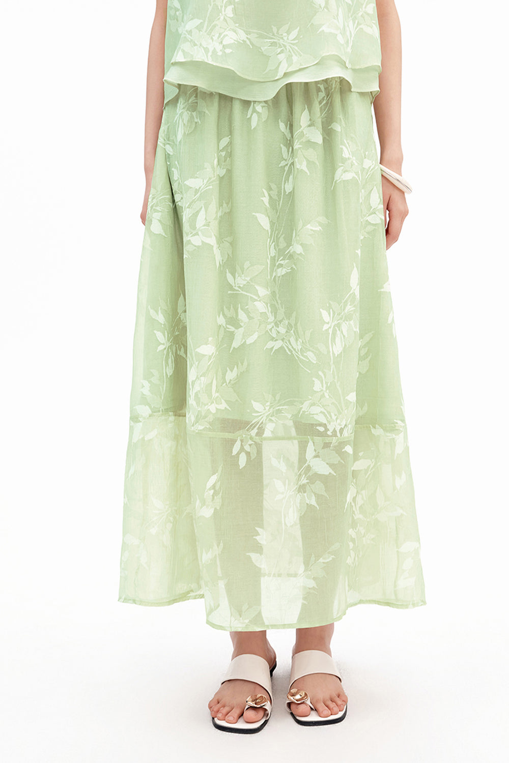 New Chinese-Style Willow Print Cocoon Silhouette — Dress & Vest Set