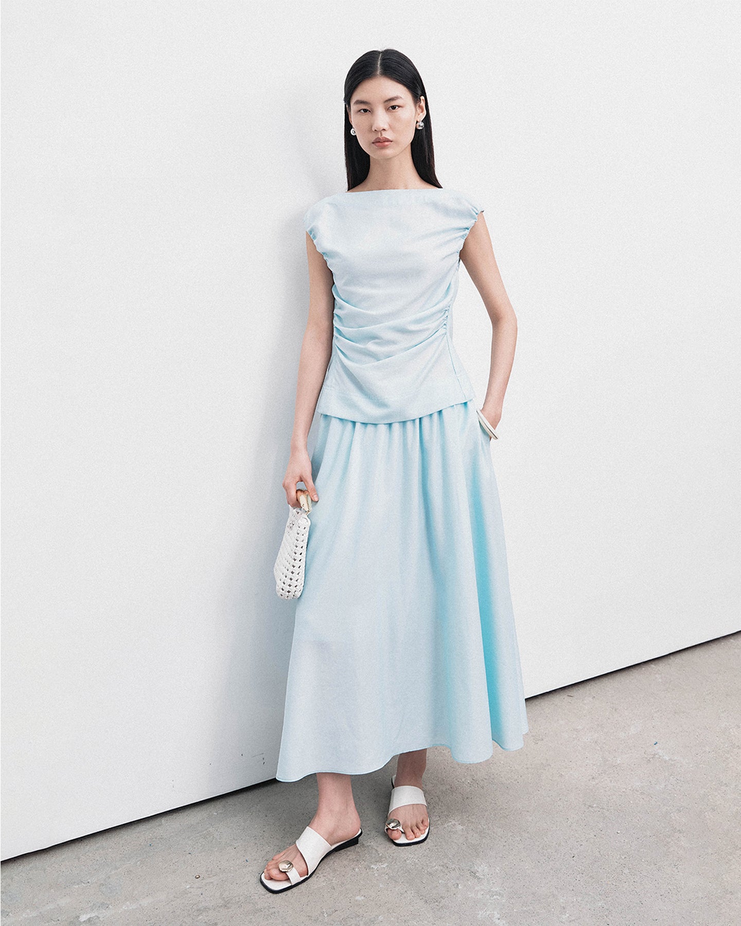 Cotton-Blend Shirred Vest and Skirt