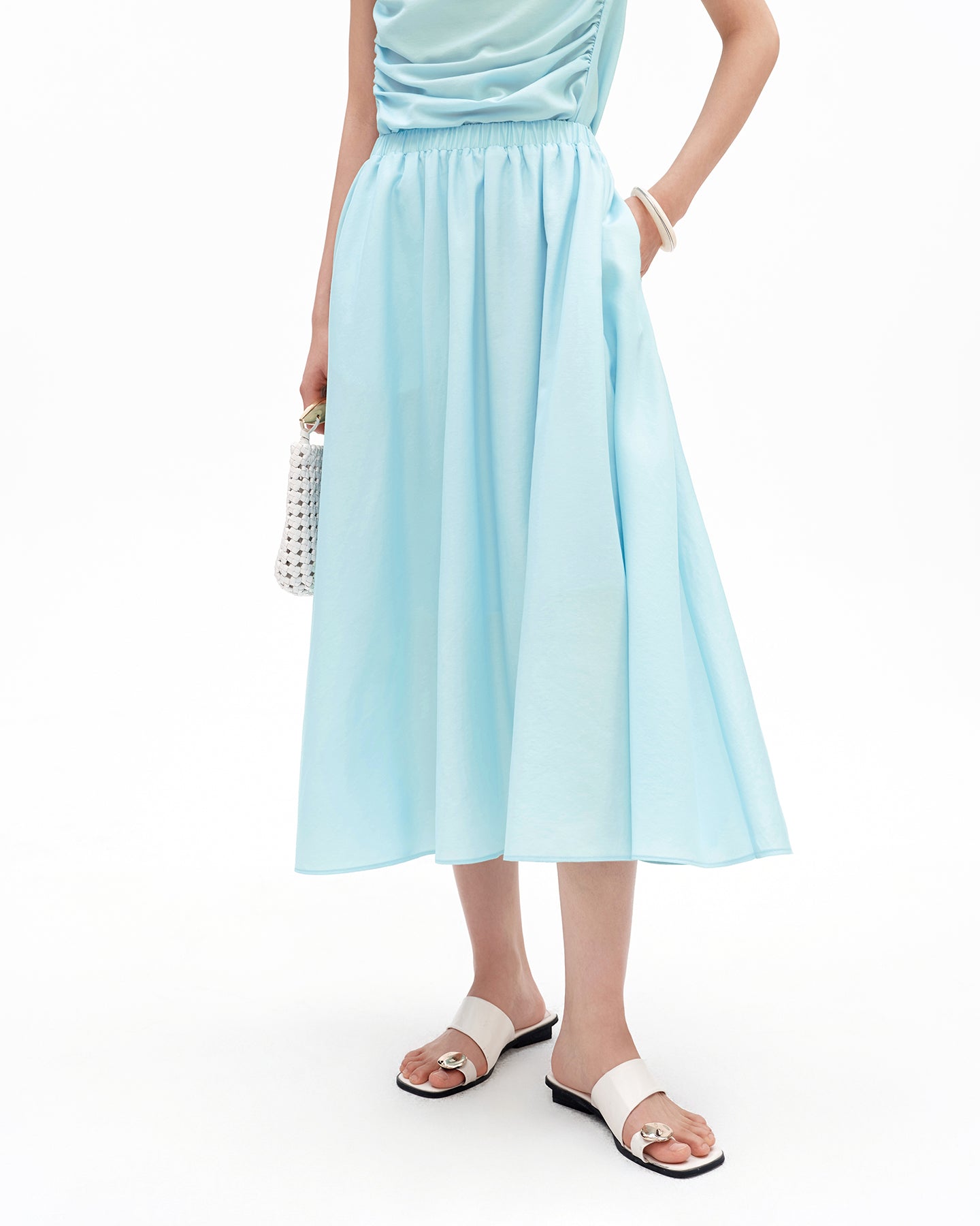 Cotton-Blend Shirred Vest and Skirt