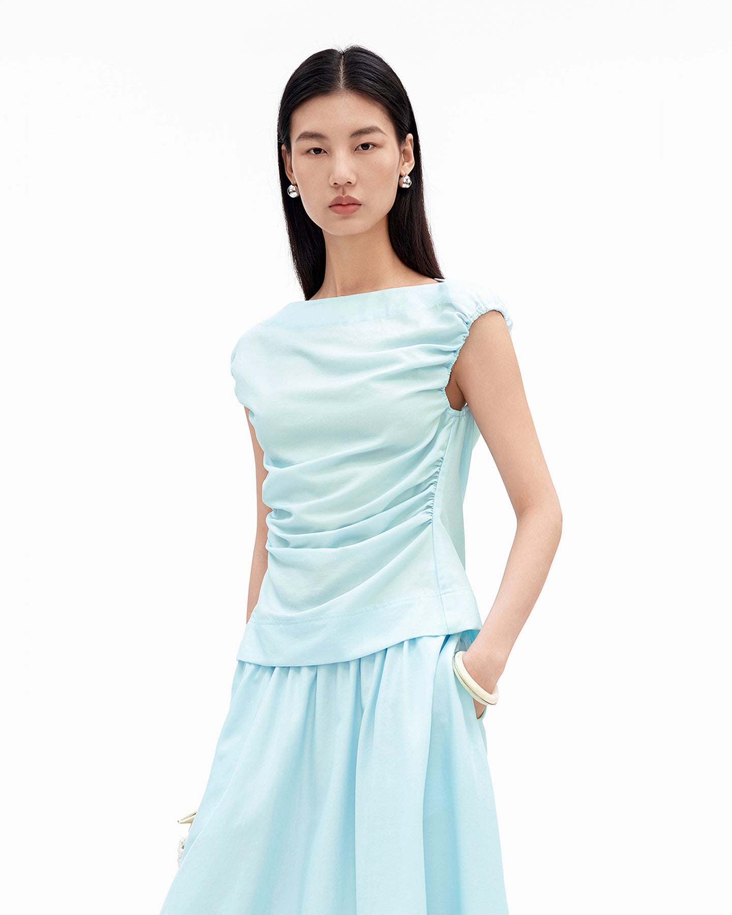 Cotton-Blend Shirred Vest and Skirt
