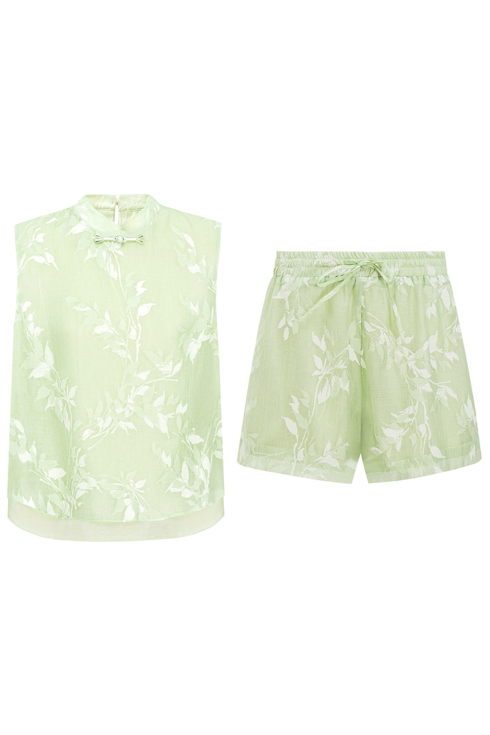 New Chinese-Style Willow Print Cocoon Silhouette — Dress & Vest Set