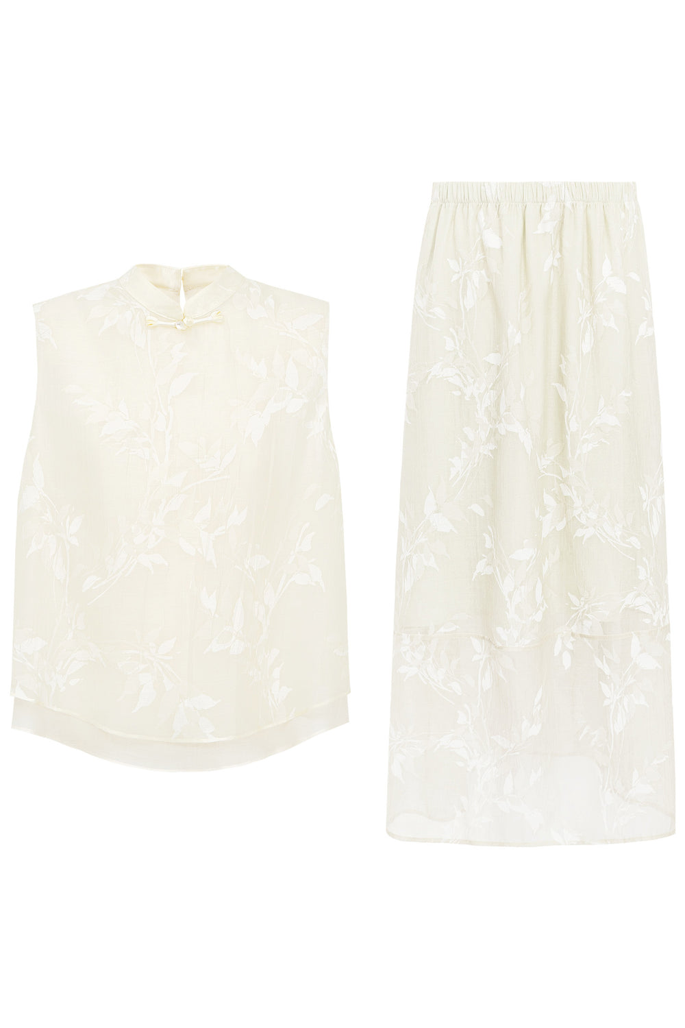 New Chinese-Style Willow Print Cocoon Silhouette — Dress & Vest Set