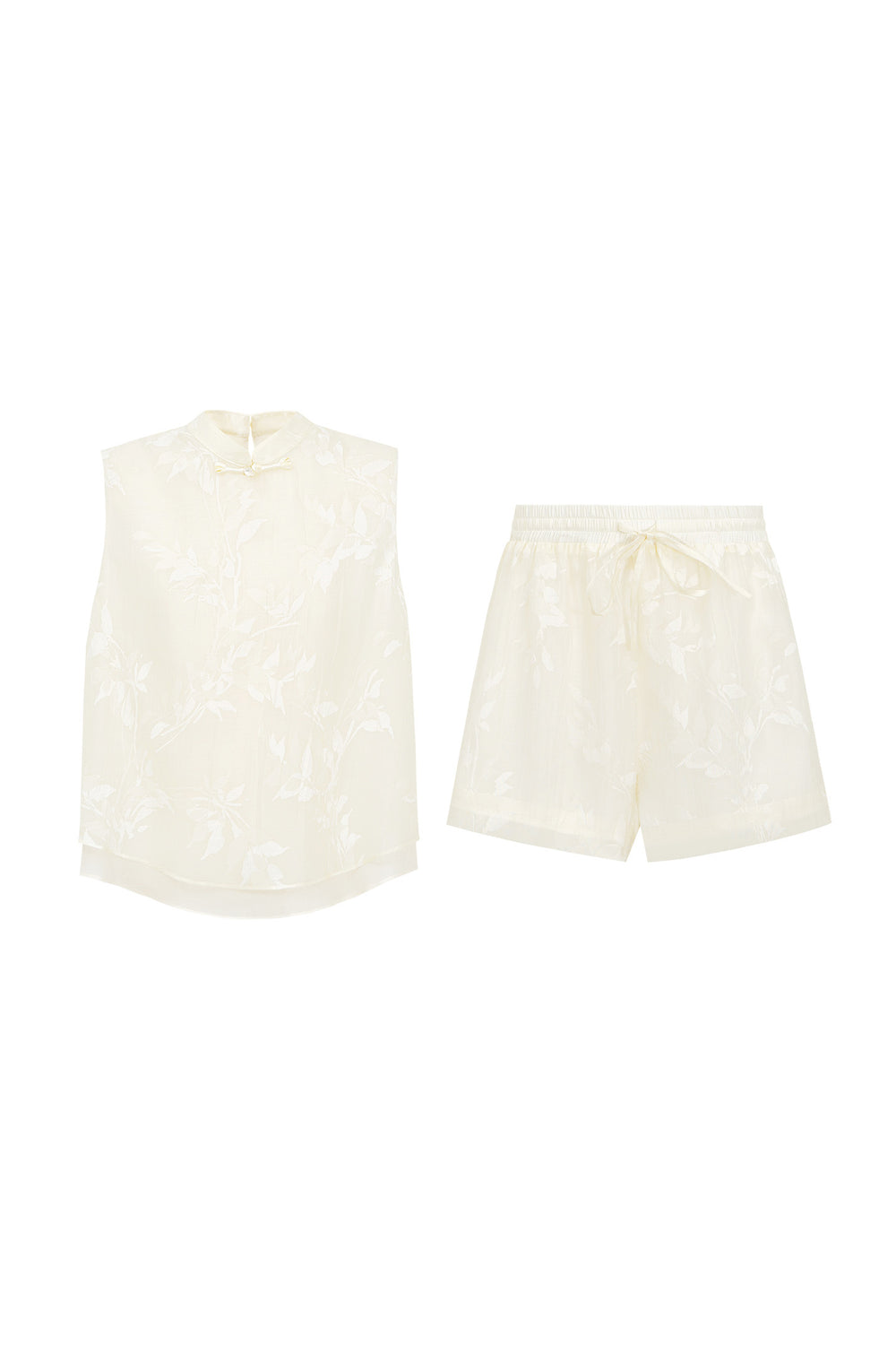 New Chinese-Style Willow Print Cocoon Silhouette — Dress & Vest Set