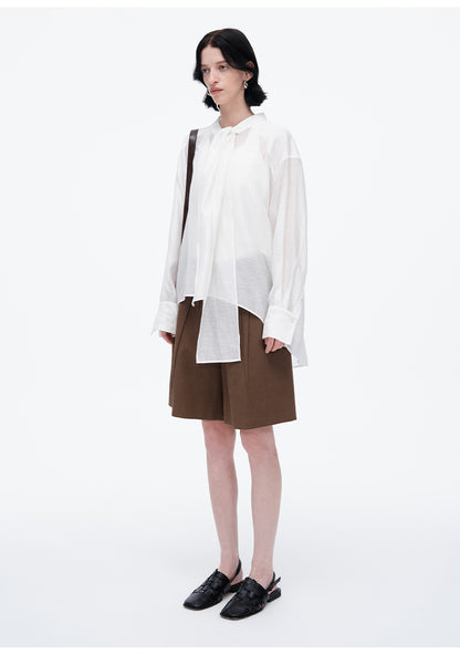 French style semi-transparent shirt women's loose white shirt