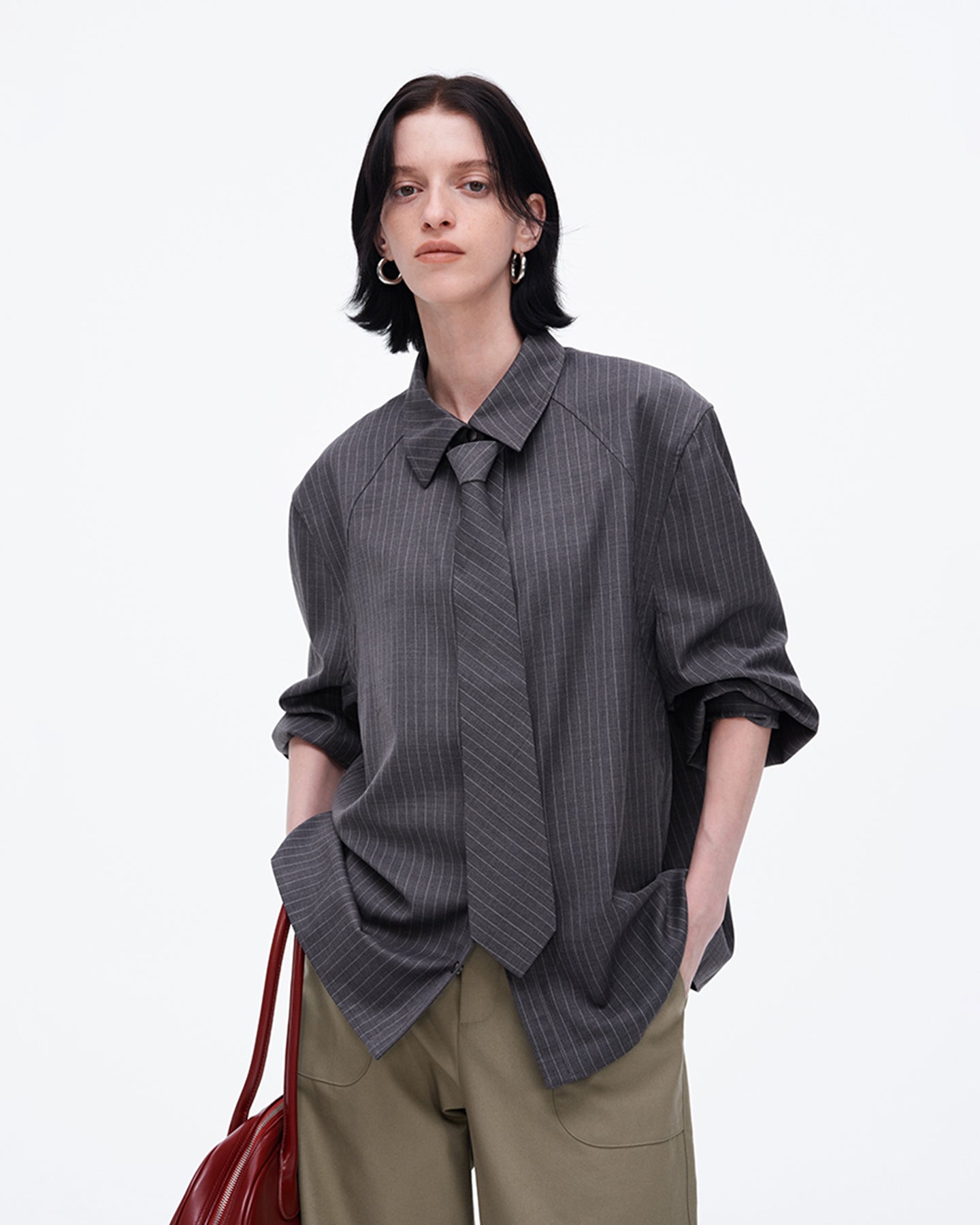 Sheep Wool Blend Grey Striped Shirt