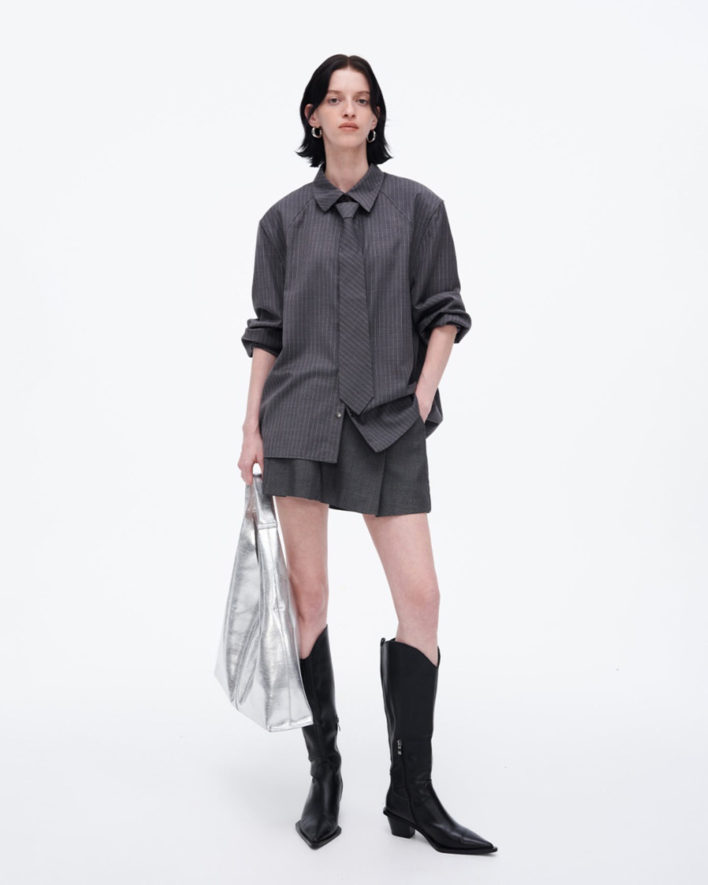Sheep Wool Blend Grey Striped Shirt