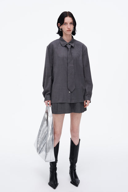 SELFWHO Sheep Wool Blend Grey Striped Shirt