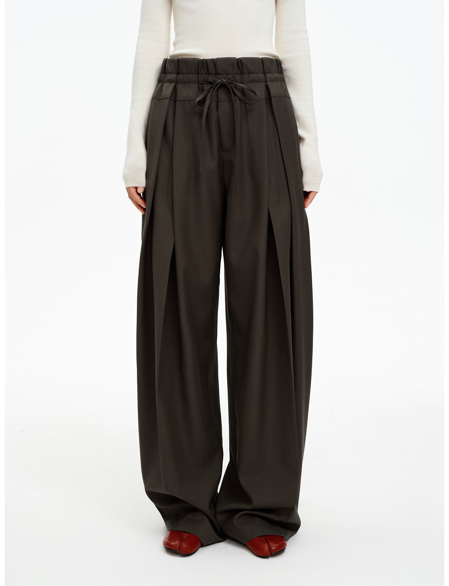 Merino wool blend drawstring casual pants