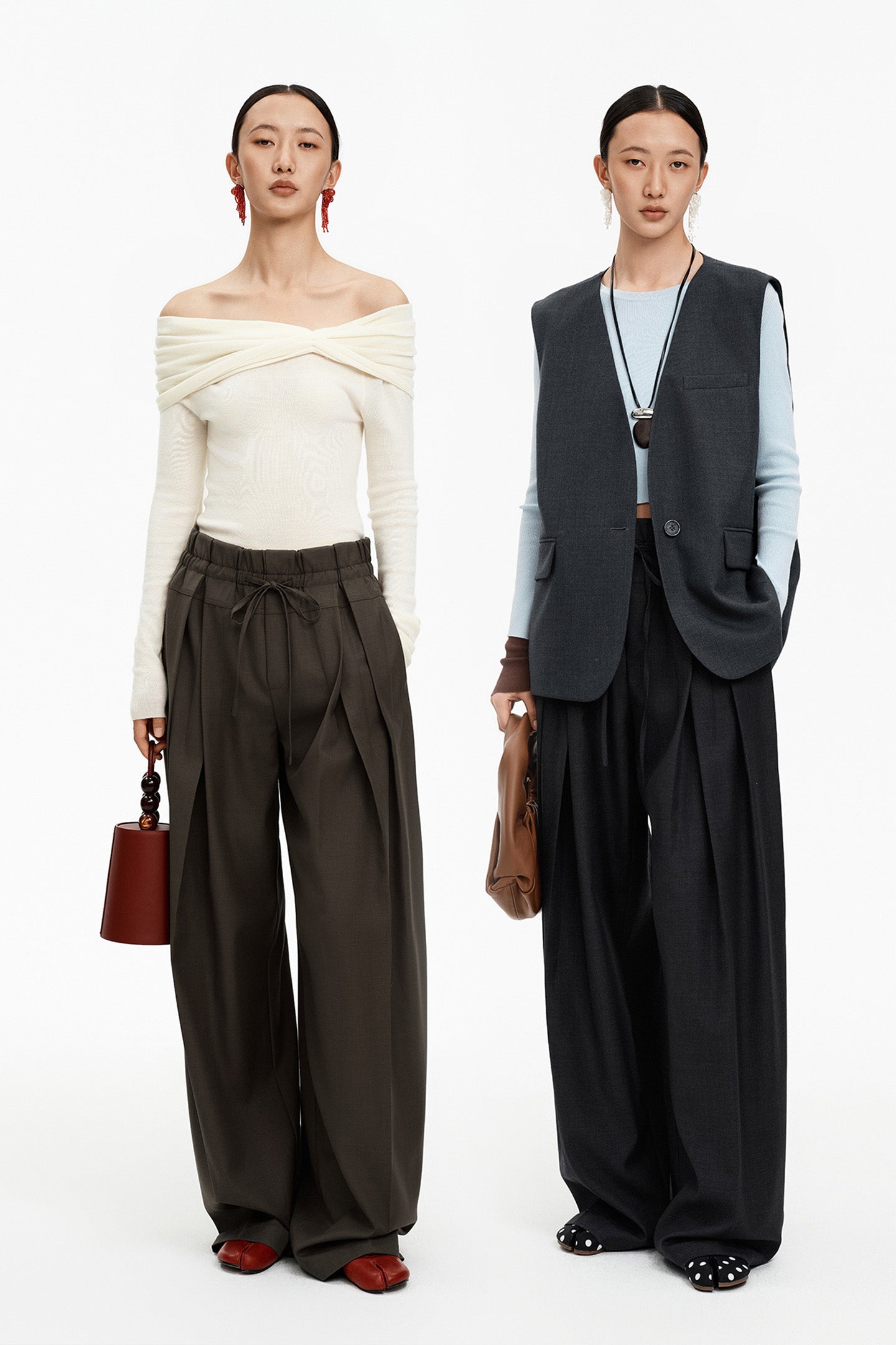 SELFWHO Merino wool blend drawstring casual pants