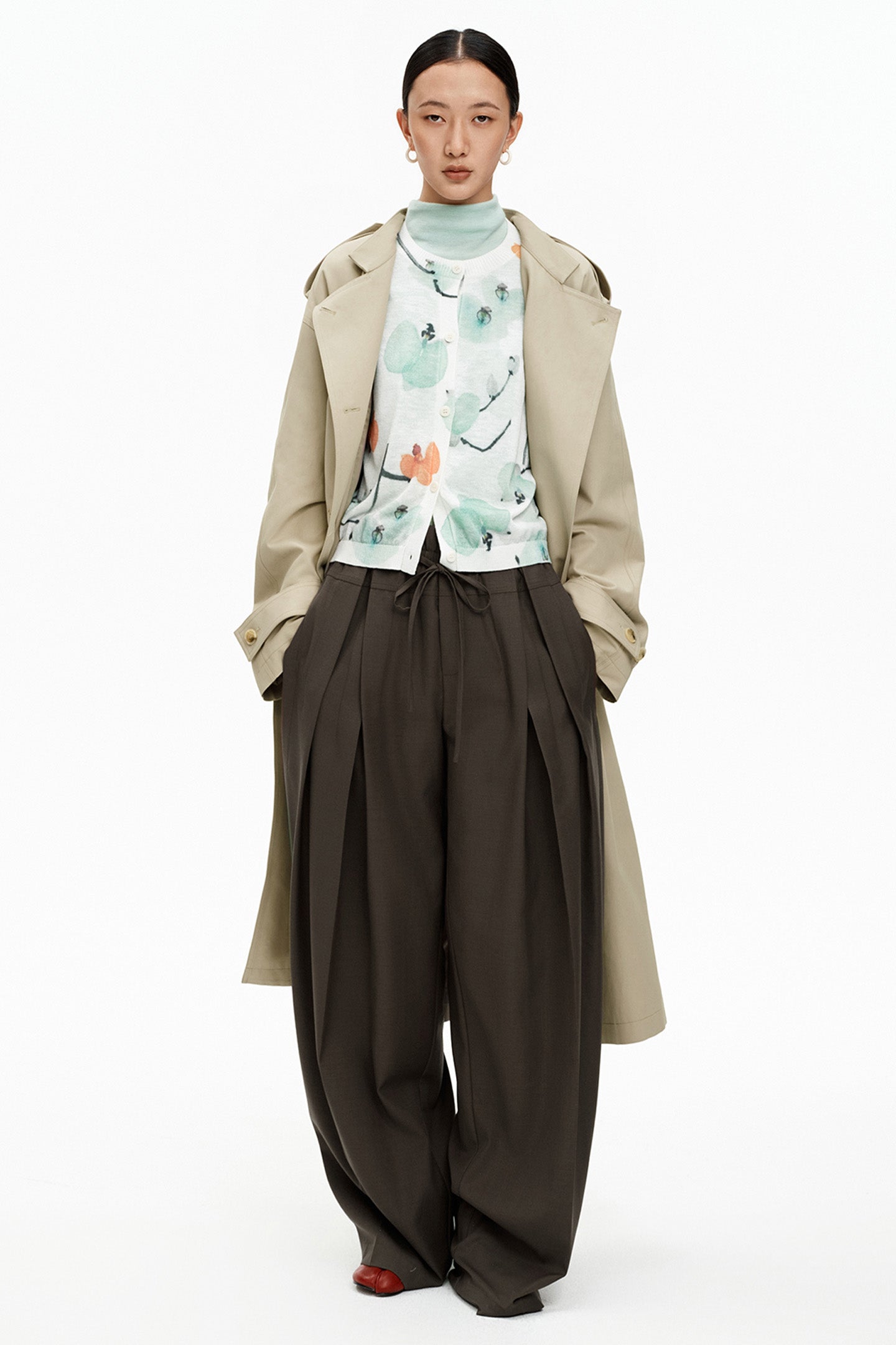 SELFWHO Merino wool blend drawstring casual pants