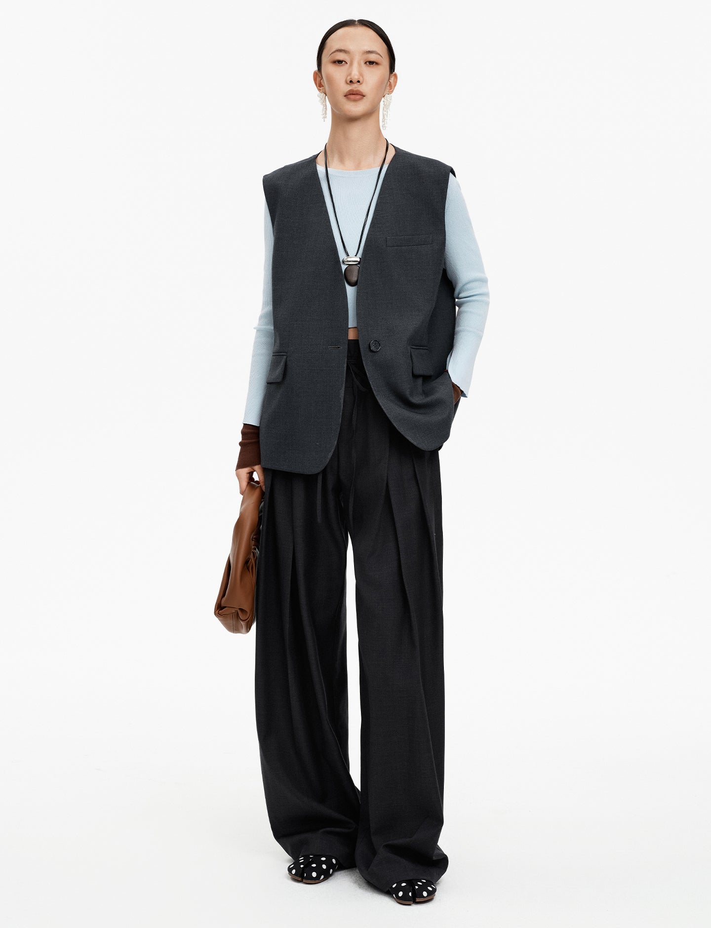 Merino wool blend drawstring casual pants