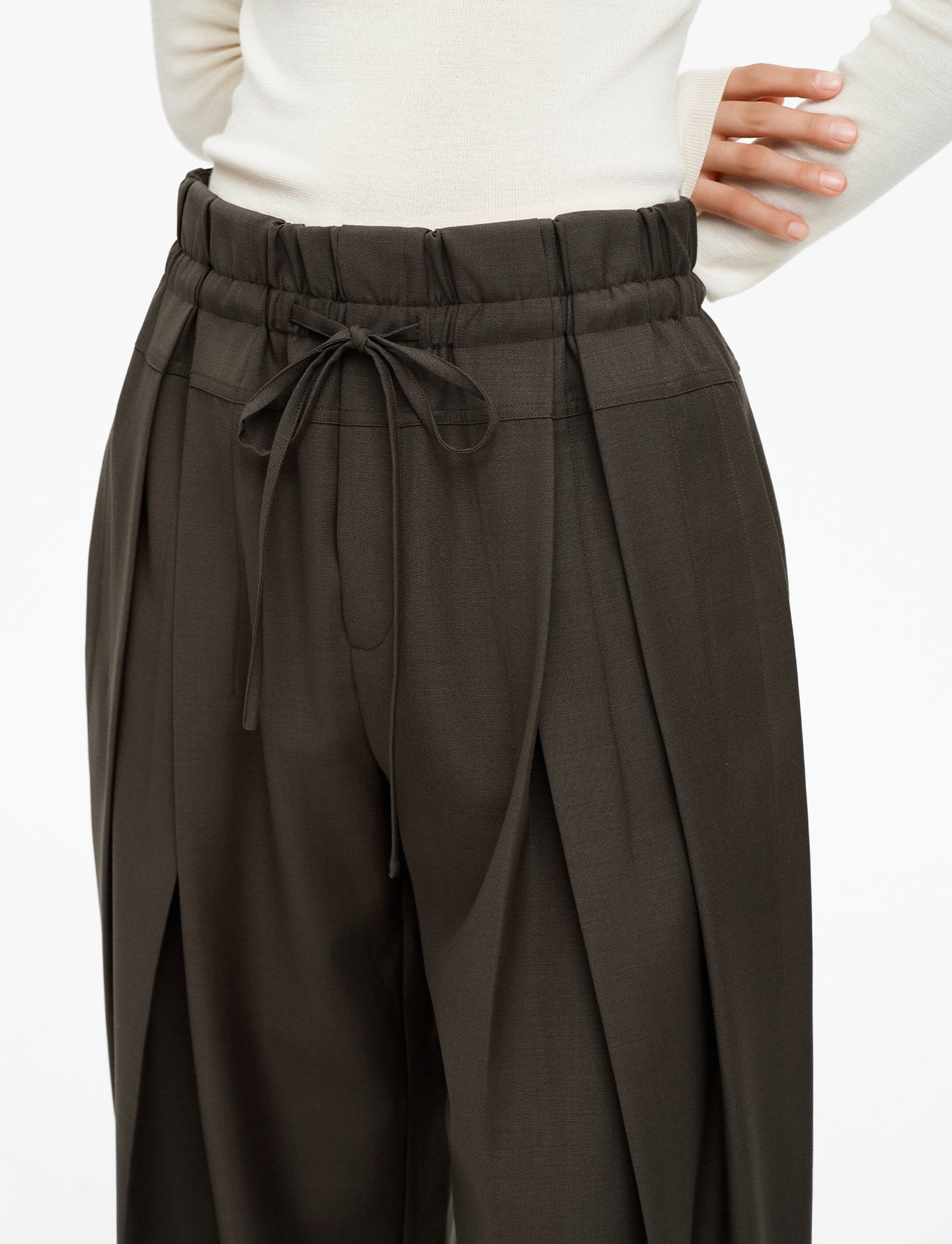 Merino wool blend drawstring casual pants