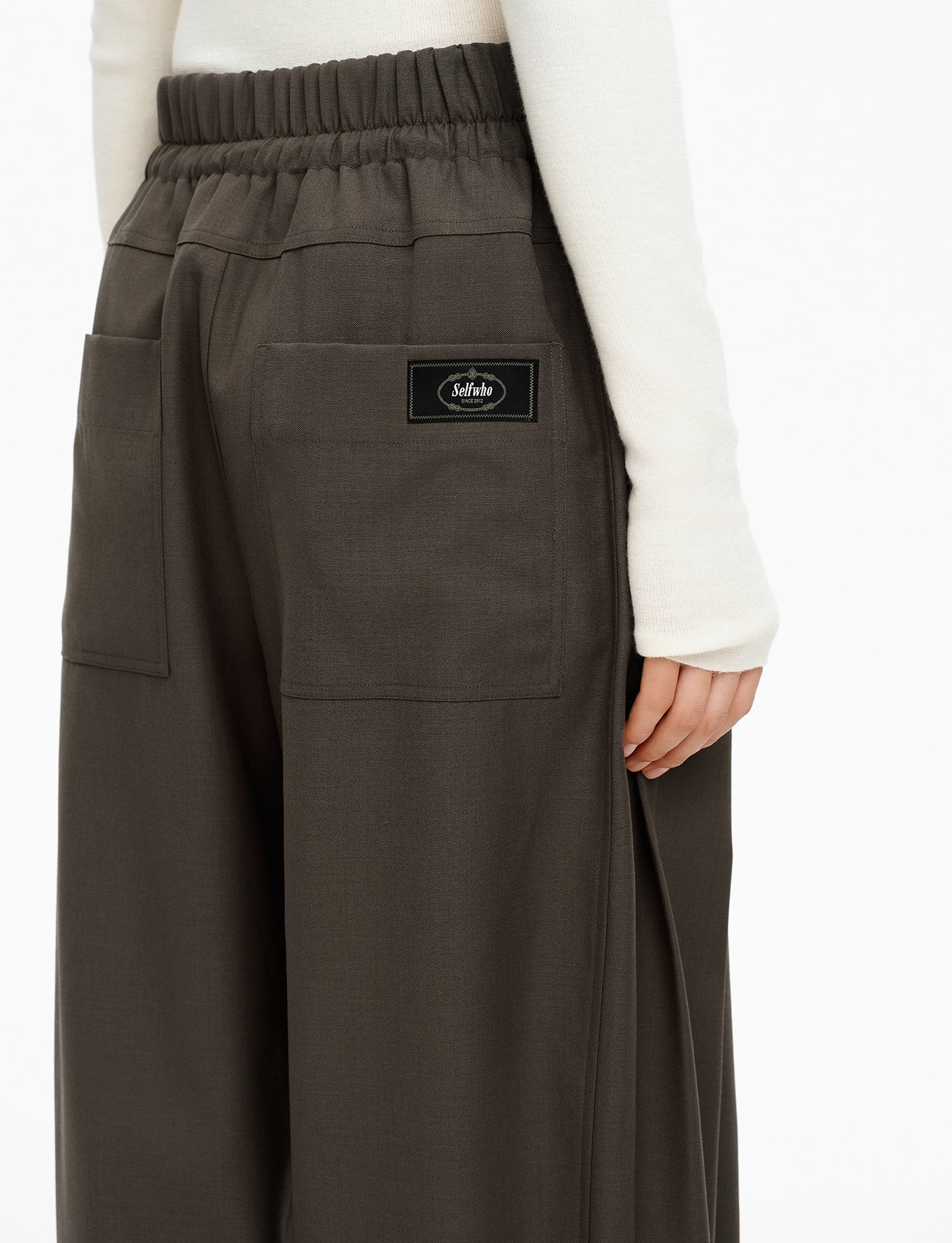 Merino wool blend drawstring casual pants