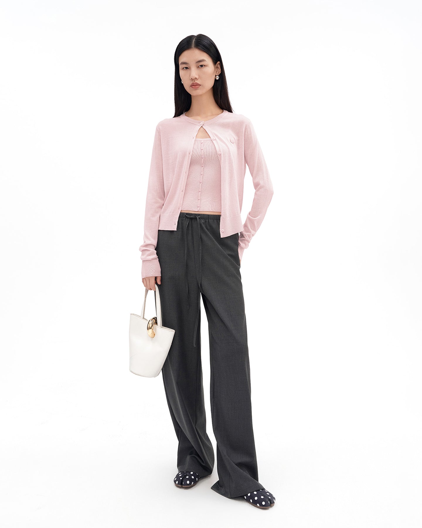 Sheep's Wool Blend Straight-Leg Casual Trousers