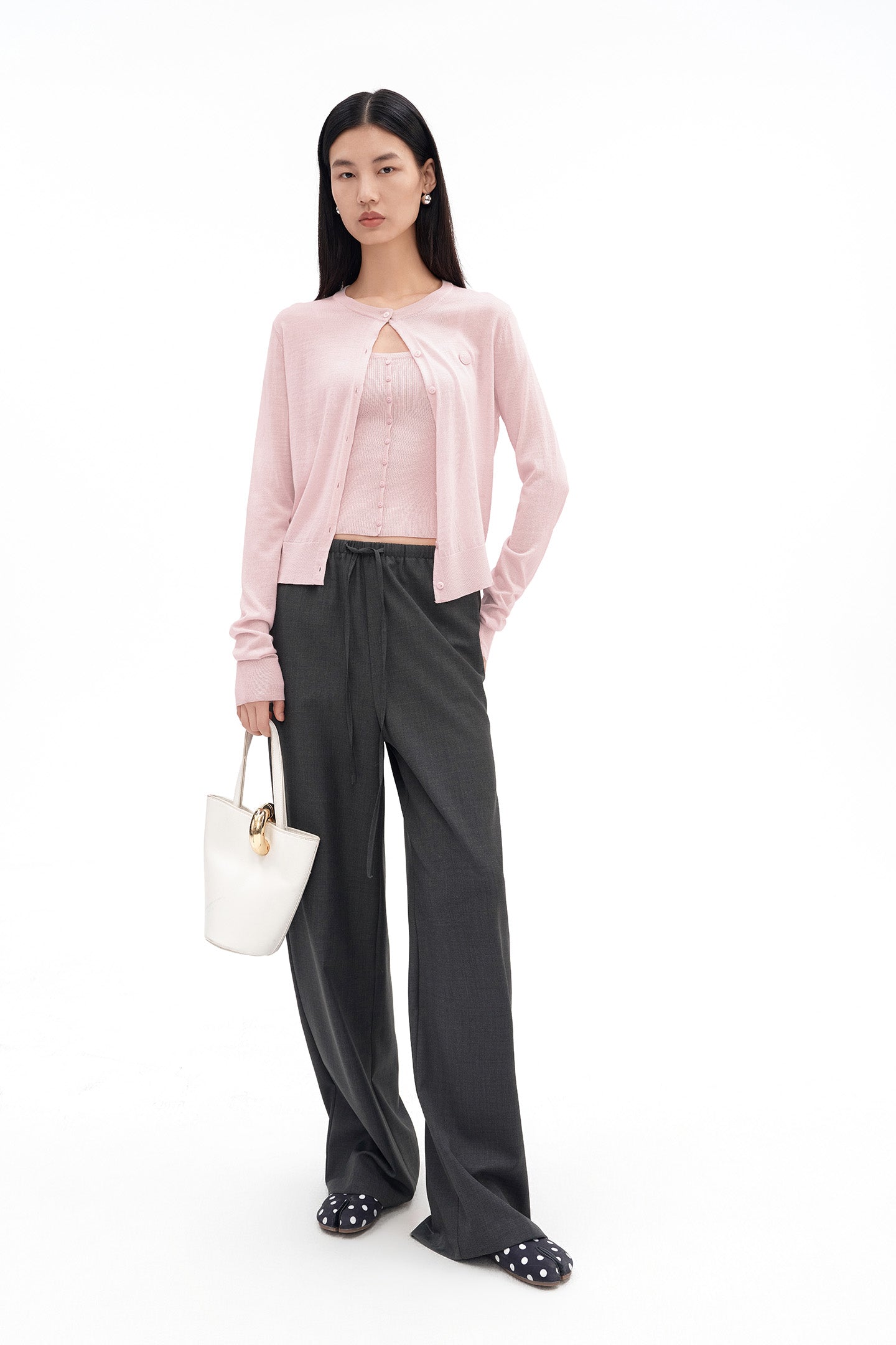 Sheep's Wool Blend Straight-Leg Casual Trousers