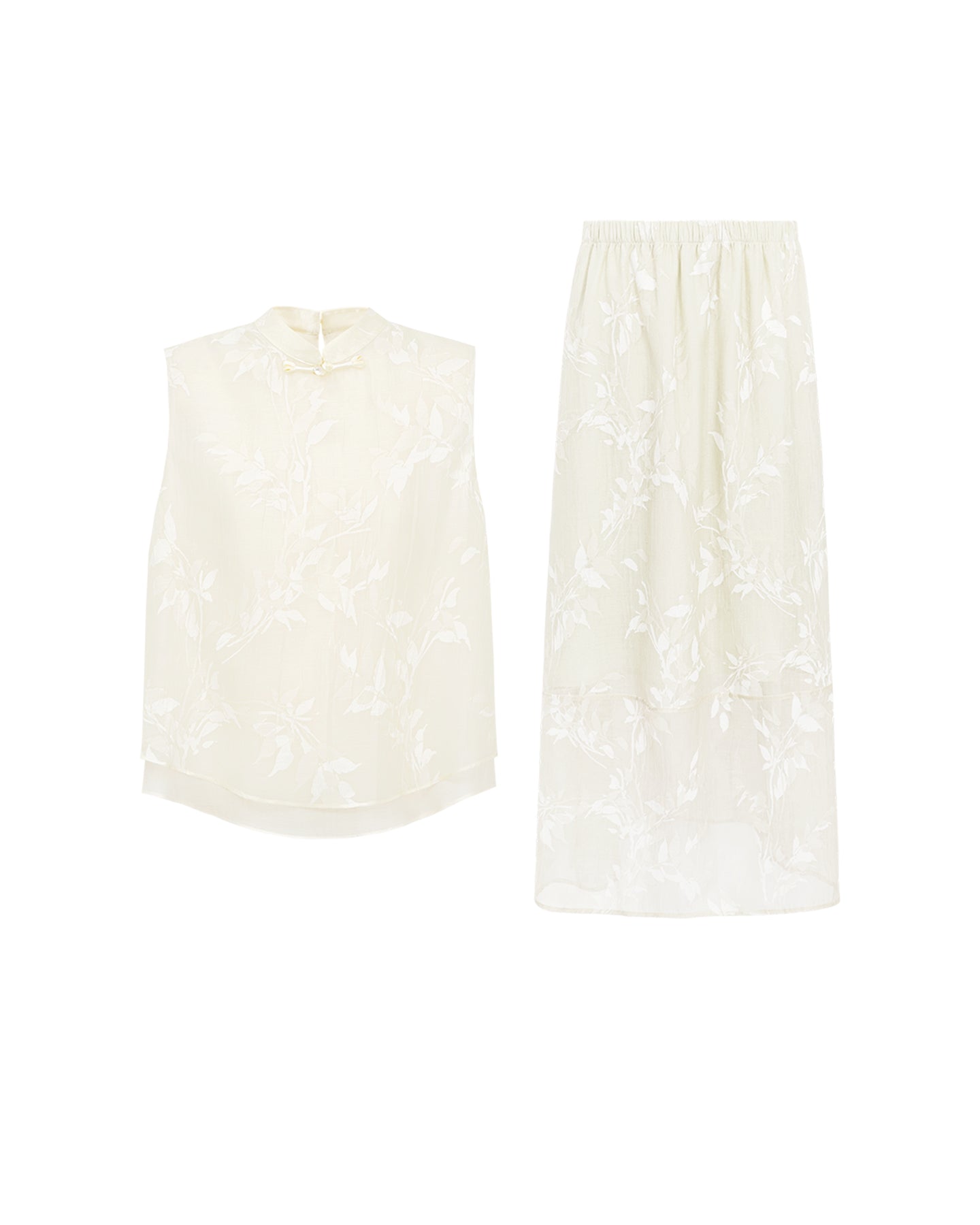 New Chinese-Style Willow Print Cocoon Silhouette — Dress & Vest Set