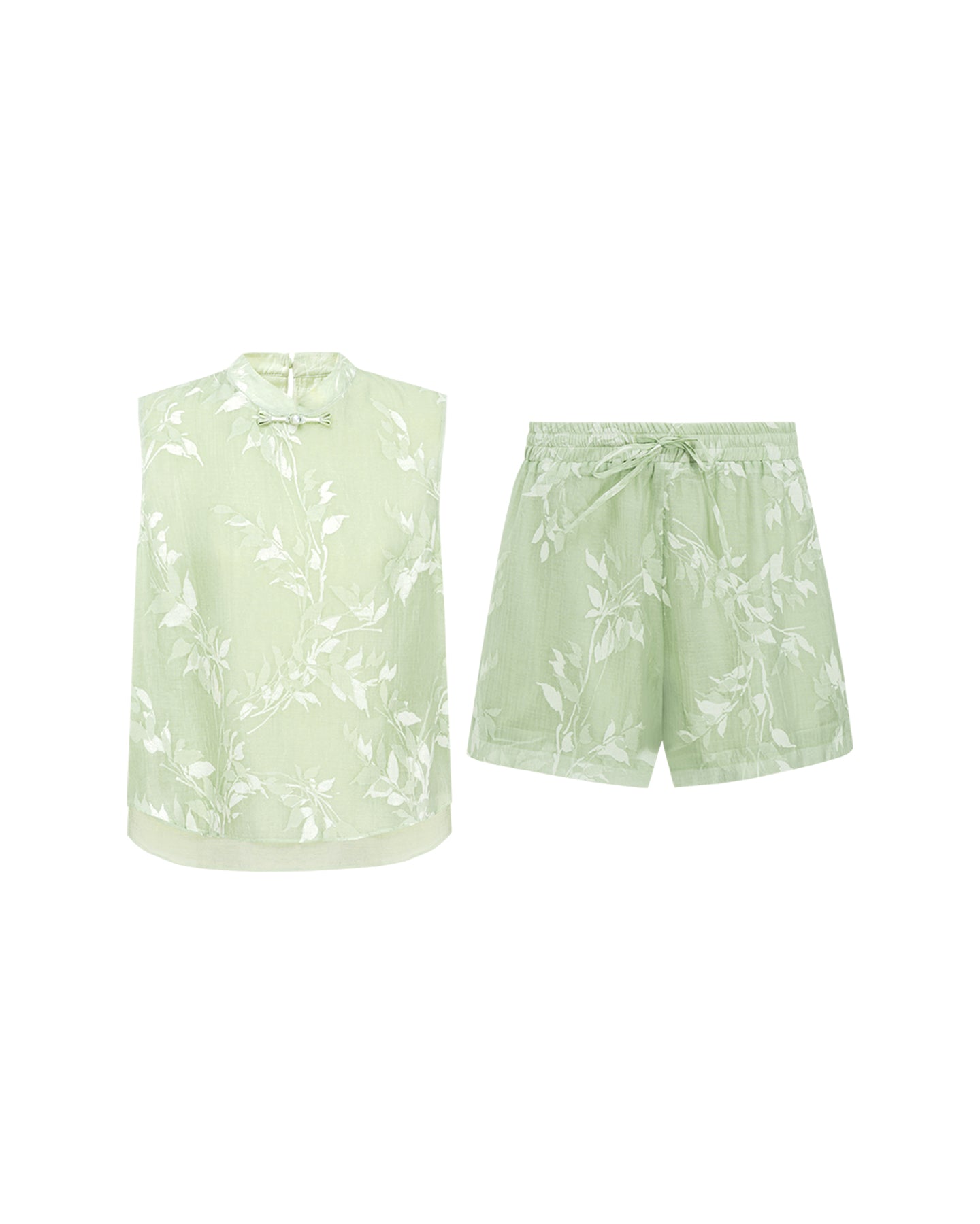 New Chinese-Style Willow Print Cocoon Silhouette — Dress & Vest Set