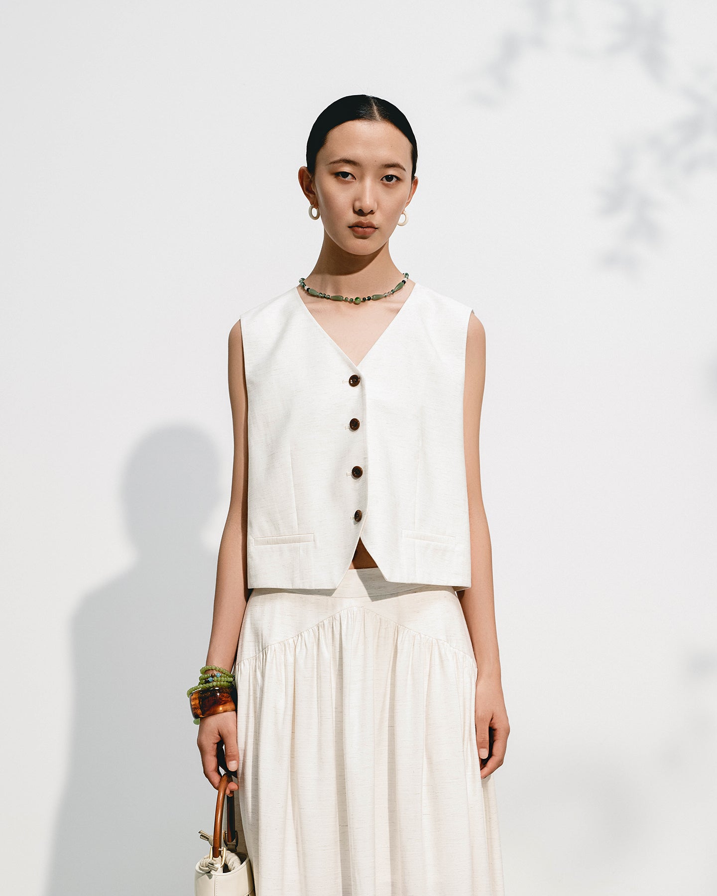 Linen-Blend Classic V-Neck Vest