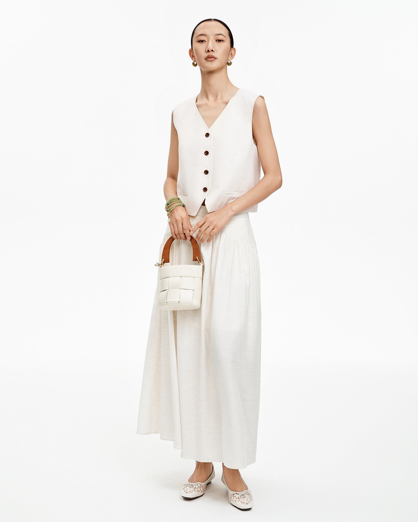 Linen-Blend Classic V-Neck Vest