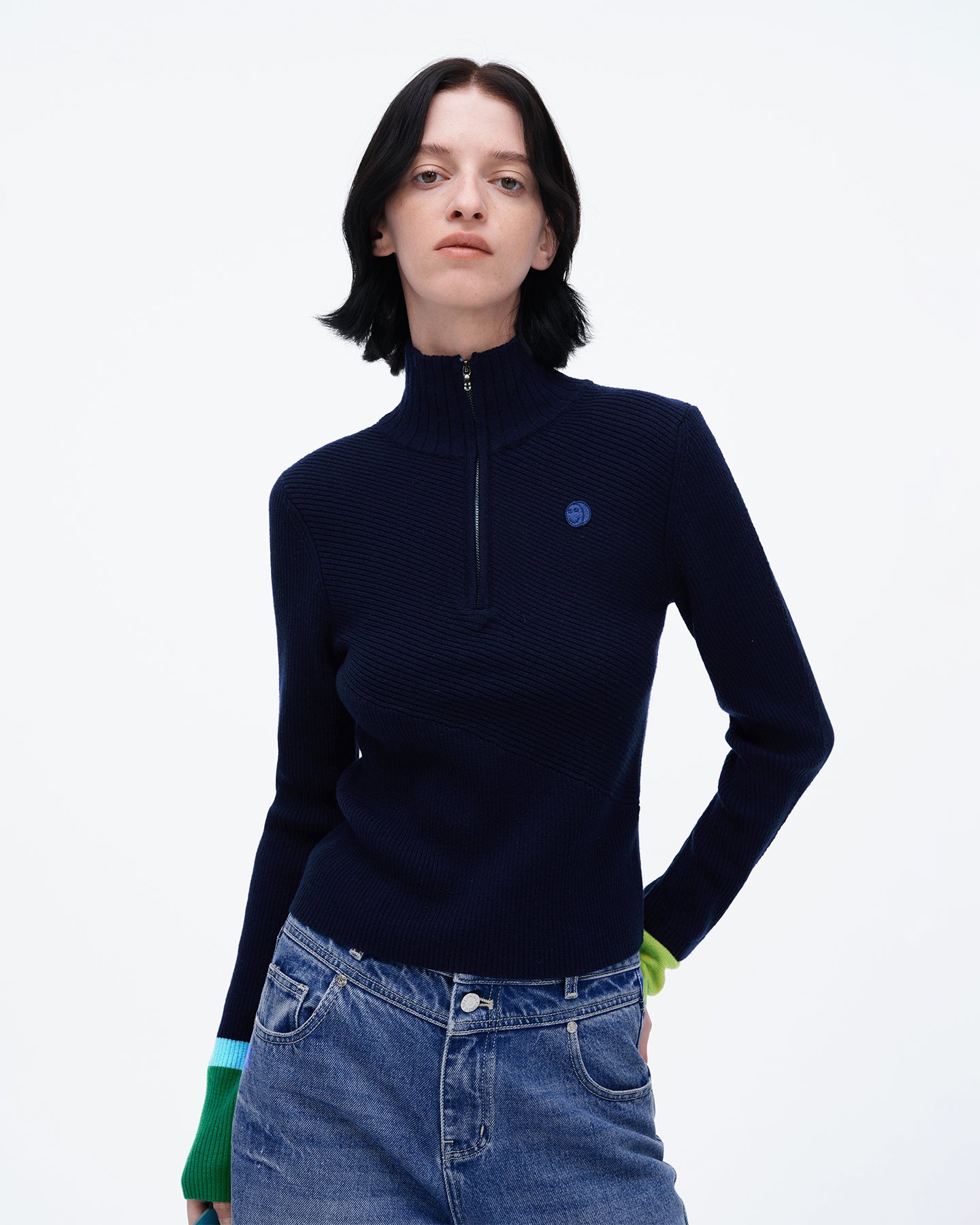 Wool Blend Half Turtleneck Zip-UP Sweater