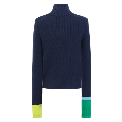 SELFWHO Wool Blend Half Turtleneck Zip-UP Sweater