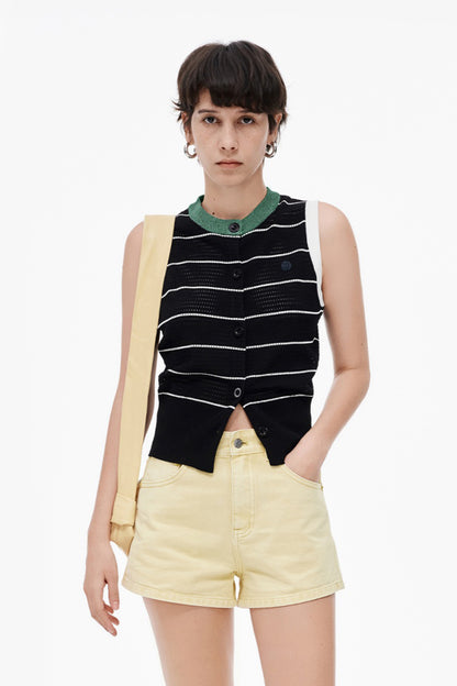 SELFWHO Knitted Striped Waistcoat Vest (Size runs small) Recommend ordering one size up