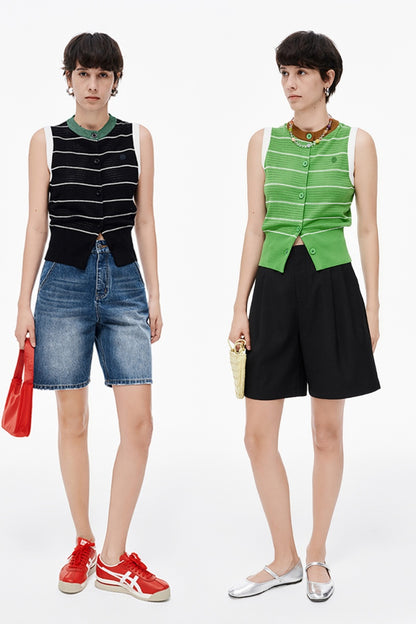 SELFWHO Knitted Striped Waistcoat Vest (Size runs small) Recommend ordering one size up